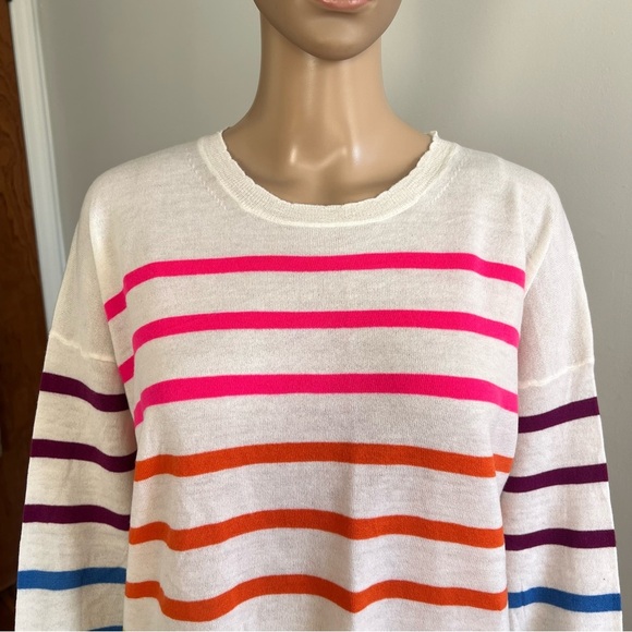 Sundry Rainbow MULTISTRIPE CREWNECK Sweater Cream Wool Cashmere Size L - Picture 11 of 13